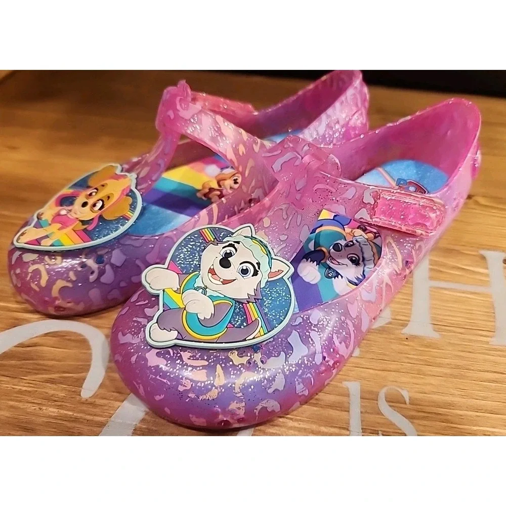 Girls Paw Patrol‎ Pink Jelly Shoes Flat Sandals Size 12 Hook & Loop